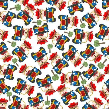 Seamless pattern vector of Cute fox cartoon having fun driving off road car Illustrazione stock