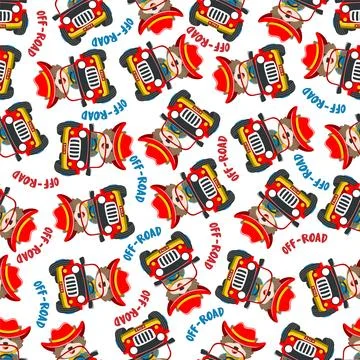 Seamless pattern vector of Cute fox cartoon having fun driving off road car Stock Illustration