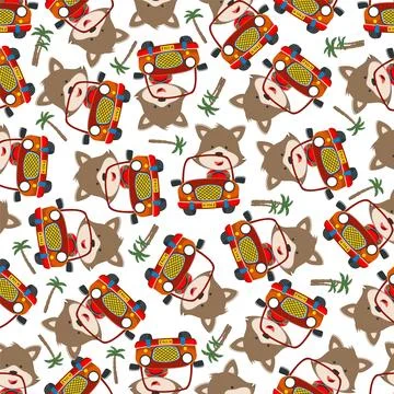 Seamless pattern vector of Cute fox cartoon having fun driving off road car Illustrazione stock