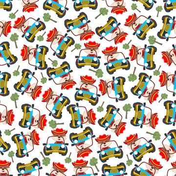 Seamless pattern vector of Cute fox cartoon having fun driving off road car Stock Illustration