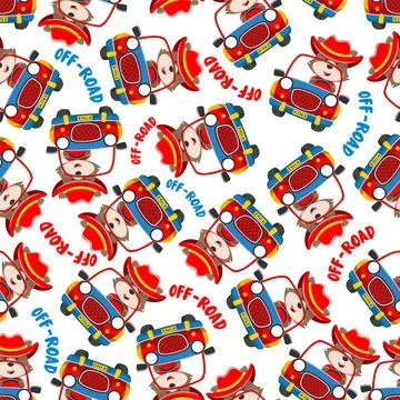 Seamless pattern vector of Cute fox cartoon having fun driving off road car. Stock Illustration