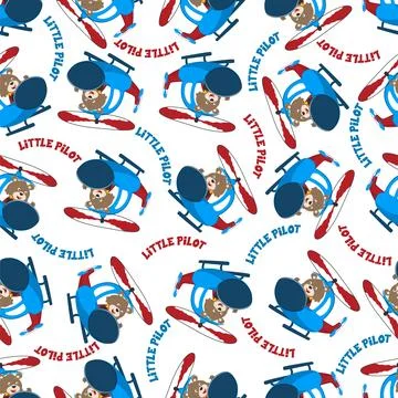 Seamless pattern vector of a cute little fox on a helicopter. Stock Illustration