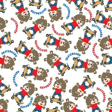 Seamless pattern vector of cute little fox on skate board, Illustrazione stock