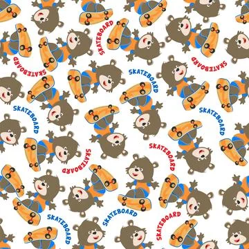 Seamless pattern vector of cute little fox on skate board, Stock Illustration