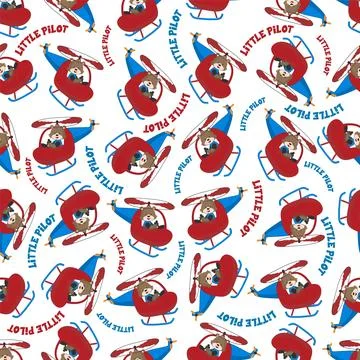 Seamless pattern vector of a cute little fox on a helicopter. Stock Illustration