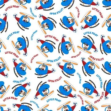 Seamless pattern vector of a cute little fox on a helicopter. Stock Illustration