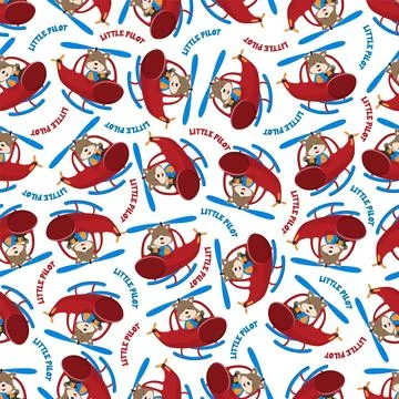 Seamless pattern vector of a cute little fox on a helicopter. Stock Illustration