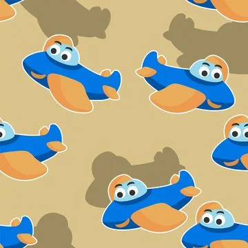 Seamless pattern vector of cute little airplane cartoon hand drawn Stock Illustration