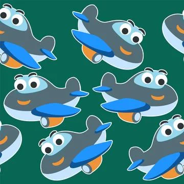 Seamless pattern vector of cute little airplane cartoon Stock Illustration