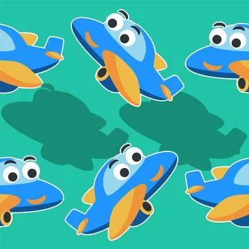 Seamless pattern vector of cute little airplane cartoon hand drawn vector Stock Illustration