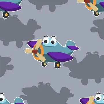 Seamless pattern vector of cute little airplane cartoon hand drawn vector Stock Illustration