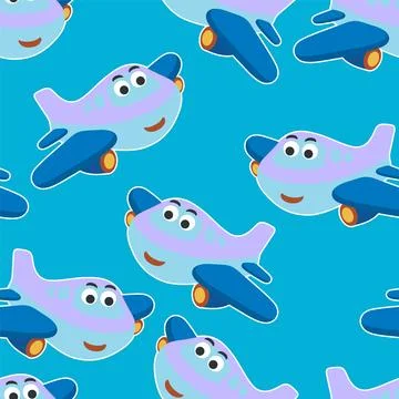 Seamless pattern vector of cute little airplane cartoon hand drawn vector Illustrazione stock