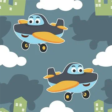 Seamless pattern vector of cute little airplane cartoon hand drawn vector Stock Illustration