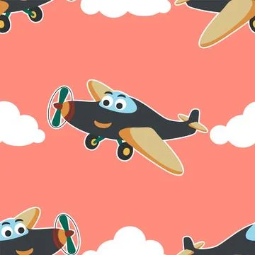 Seamless pattern vector of cute little airplane cartoon hand drawn vector Stock Illustration