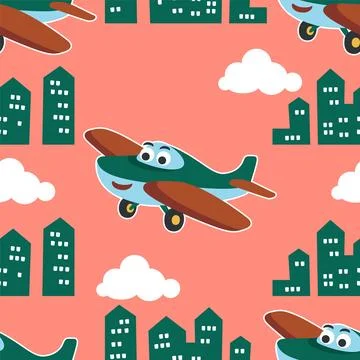 Seamless pattern vector of cute little airplane cartoon hand drawn vector Stock Illustration