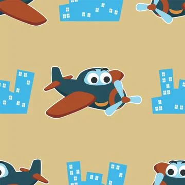Seamless pattern vector of cute little airplane cartoon hand drawn vector Stock Illustration