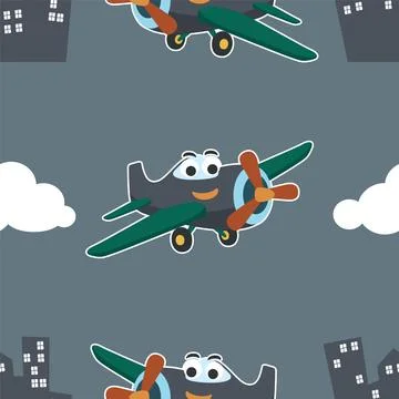 Seamless pattern vector of cute little airplane cartoon hand drawn vector Stock Illustration
