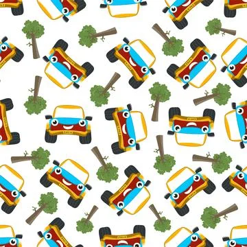 Seamless pattern vector of cute little off road car Stock Illustration