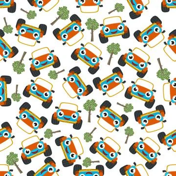 Seamless pattern vector of cute little off road car. Stock Illustration