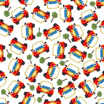 Seamless pattern vector of cute little off road car. Stock Illustration