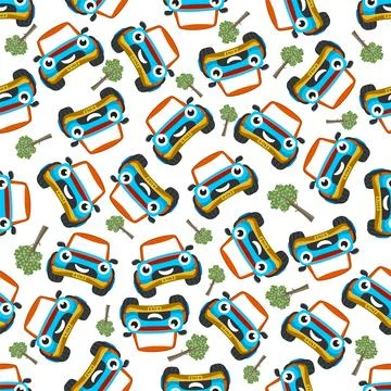 Seamless pattern vector of cute little off road car. Stock Illustration