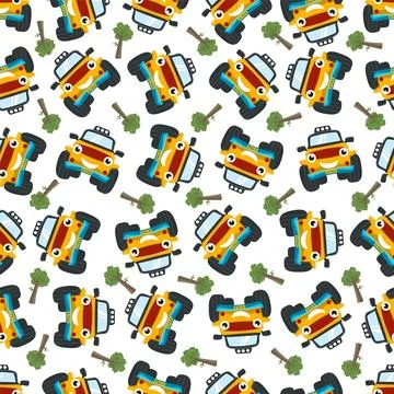 Seamless pattern vector of cute little off road car. Stock Illustration