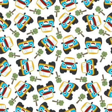 Seamless pattern vector of cute little off road car. Stock Illustration