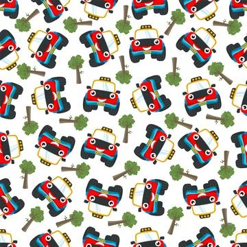 Seamless pattern vector of cute little off road car. Stock Illustration