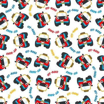 Seamless pattern vector of cute little off road car. Stock Illustration