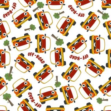 Seamless pattern vector of cute little off road car Stock Illustration