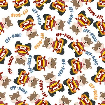 Seamless pattern vector of cute little fox driving monster truck. C Illustrazione stock