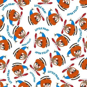 Seamless pattern vector of a cute little fox on a helicopter 스톡 일러스트