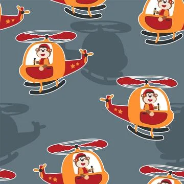 Seamless pattern vector of a cute monkey on a helicopter. Illustrazione stock