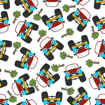Seamless pattern vector of cute monster truck Illustrazione stock