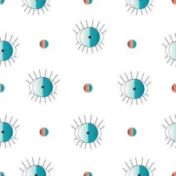 Seamless pattern vector with evil eye and abstract circles Illustrazione stock