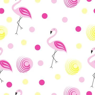 Seamless pattern vector with flamingos and polka dots Illustrazione stock