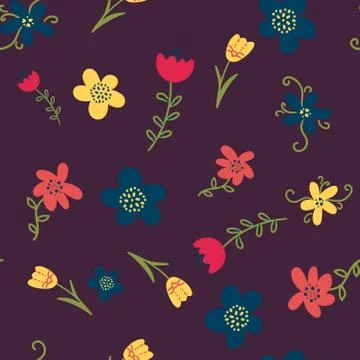Seamless pattern vector floral pattern with colorful blooming doodle flowers  Stock Illustration