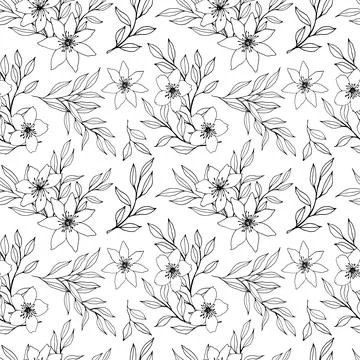 Seamless pattern with vector flower, leaves and branch composition. Elegant Illustrazione stock