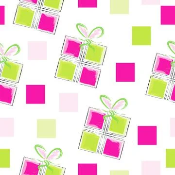 Seamless pattern vector with gift boxes and squares Illustrazione stock