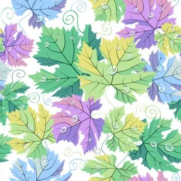 Seamless pattern vector grape leaves and vine on white background. In blue pu Illustrazione stock