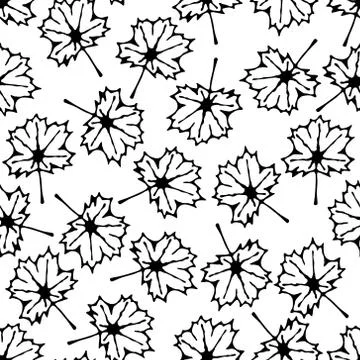 Seamless pattern with vector hand drawn maple leaf Stock Illustration