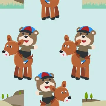 Seamless pattern vector of happy cute bear riding cute donkey Illustrazione stock