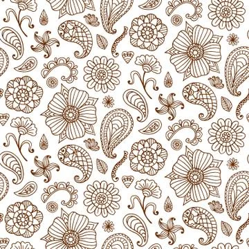Seamless pattern with vector henna tattoo doodles set Stock Illustration