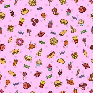 Seamless pattern vector icons fast food in a flat style that depicts hot do.. 스톡 일러스트