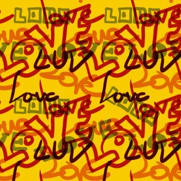 Seamless pattern vector illustration colorful word love differen Illustrazione stock