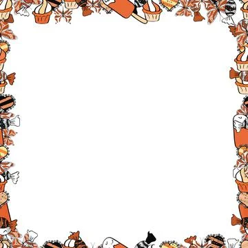Seamless pattern. Vector illustration. Doodle frame. Illustration in white, oran Stock Illustration