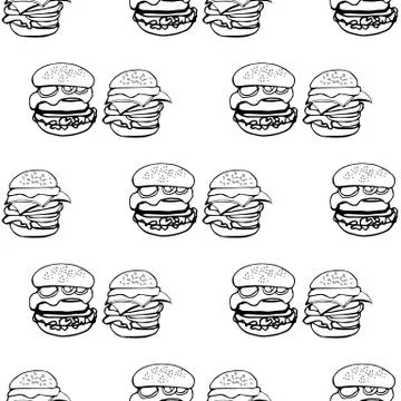 Seamless pattern vector illustration a hamburgers outline on white Stock Illustration