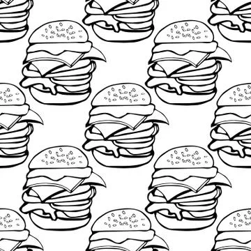 Seamless pattern vector illustration a hamburgers outline on white Stock Illustration