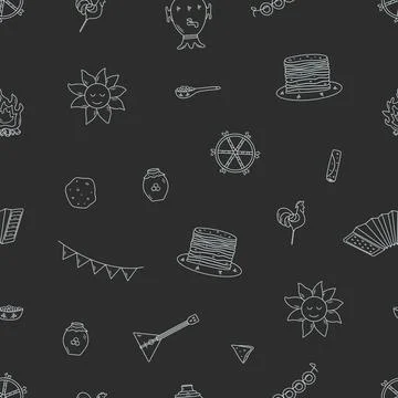 Seamless pattern vector illustration of icons of the traditional Russian holi Stock Illustration