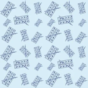 Seamless pattern of vector illustration of paints with a brush on a blue Stock Illustration